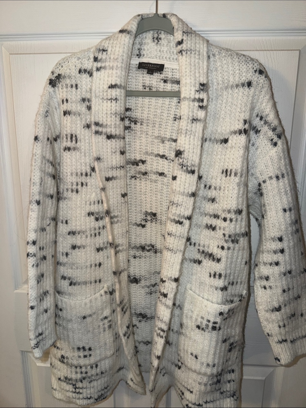 Liverpool White Speckled Open-Front Shawl Collar Cardigan